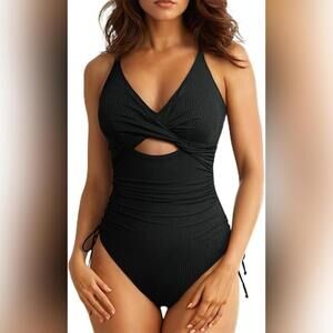 NWOT Aleumdr Women's Ribbed One Piece Swimsuit Tummy Control, M